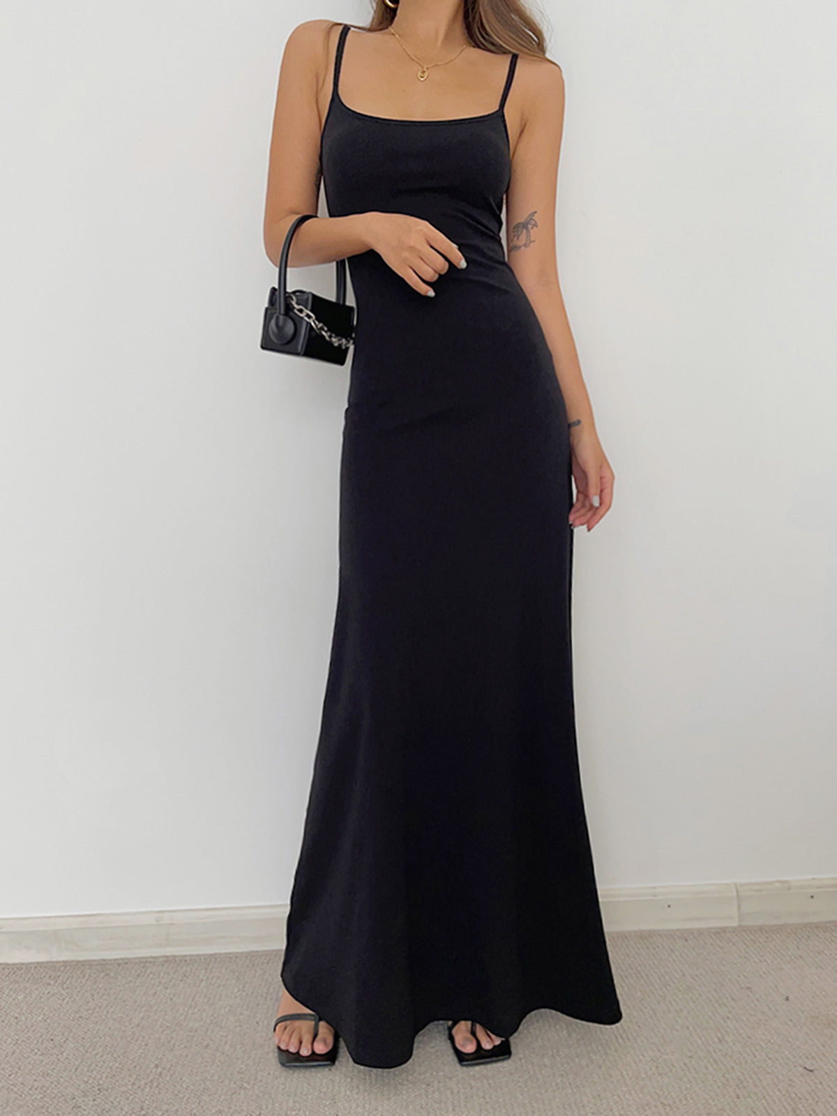 ANTONELLA - Solid Flowy Strap Long Dress