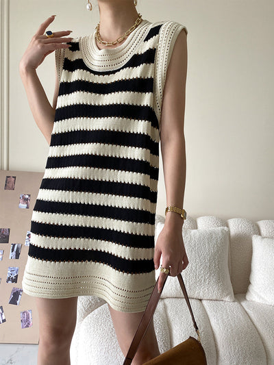 ALESSANDRA - Eyelet Stripe Knit Short Dress