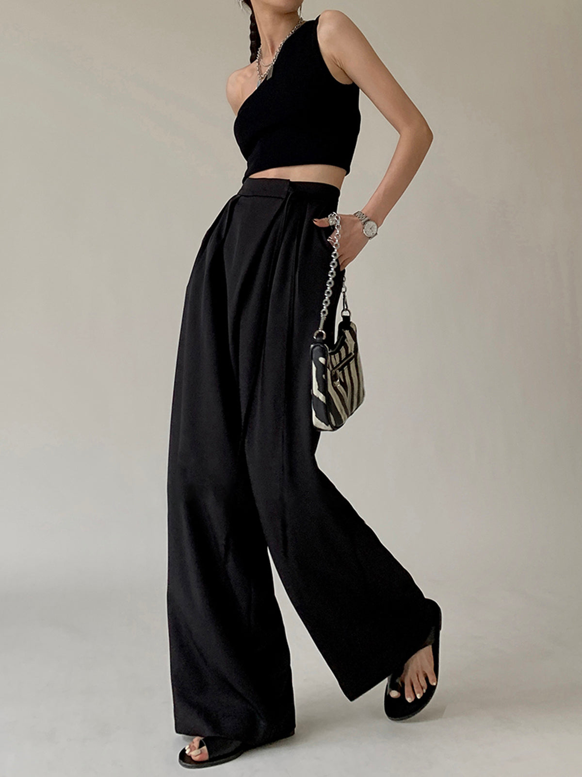 NICOLE - Tie Waist Flowy Wide Leg Dress Pants