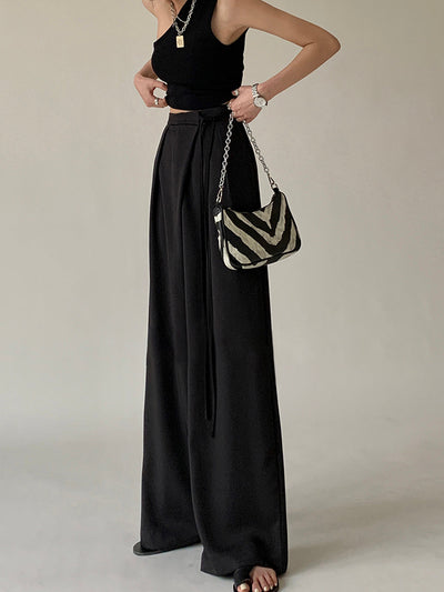 NICOLE - Tie Waist Flowy Wide Leg Dress Pants