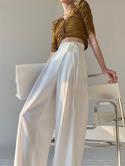 NICOLE - Tie Waist Flowy Wide Leg Dress Pants