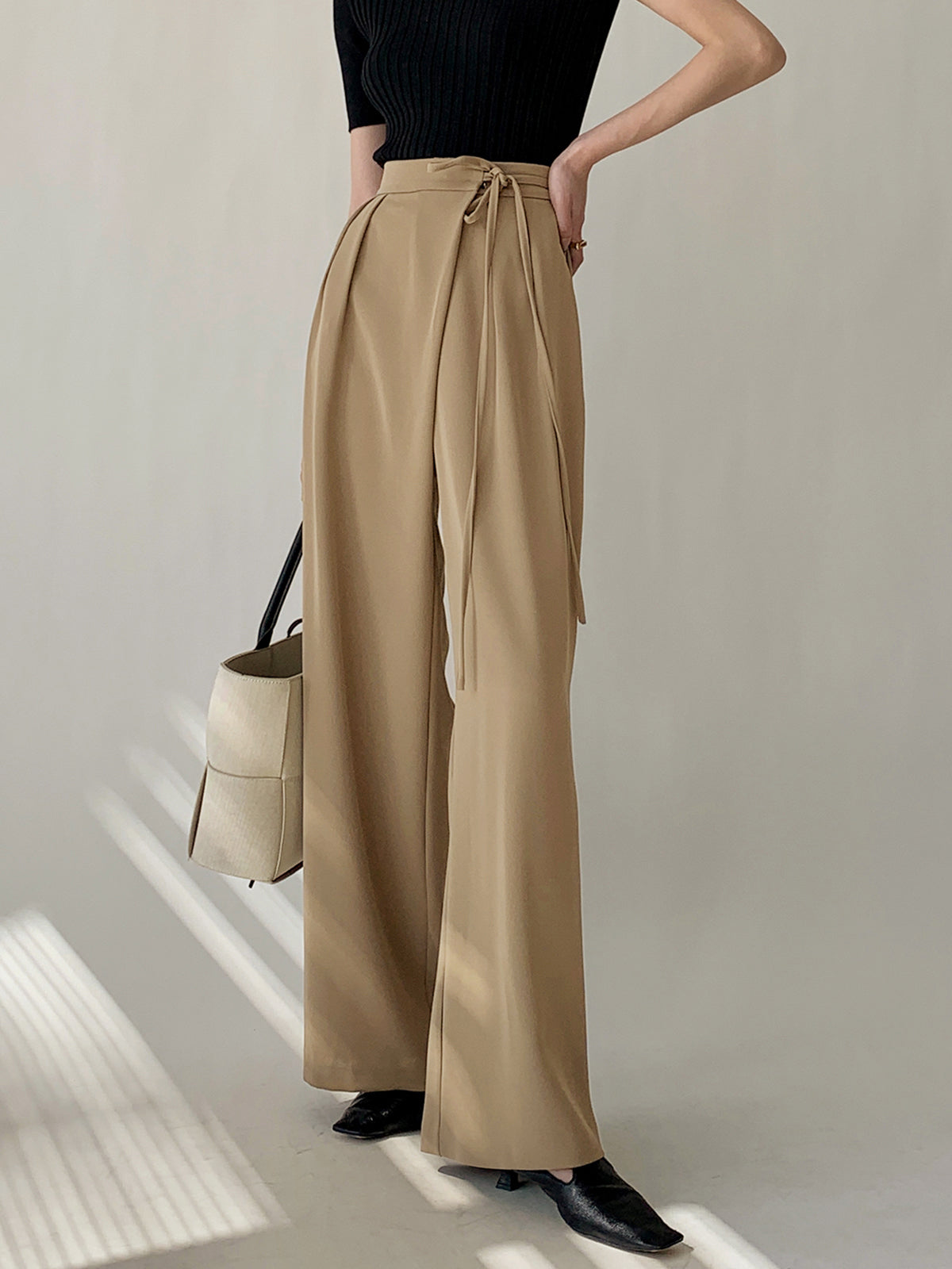 NICOLE - Tie Waist Flowy Wide Leg Dress Pants