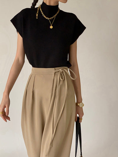 NICOLE - Tie Waist Flowy Wide Leg Dress Pants