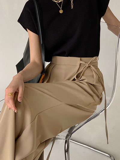 NICOLE - Tie Waist Flowy Wide Leg Dress Pants