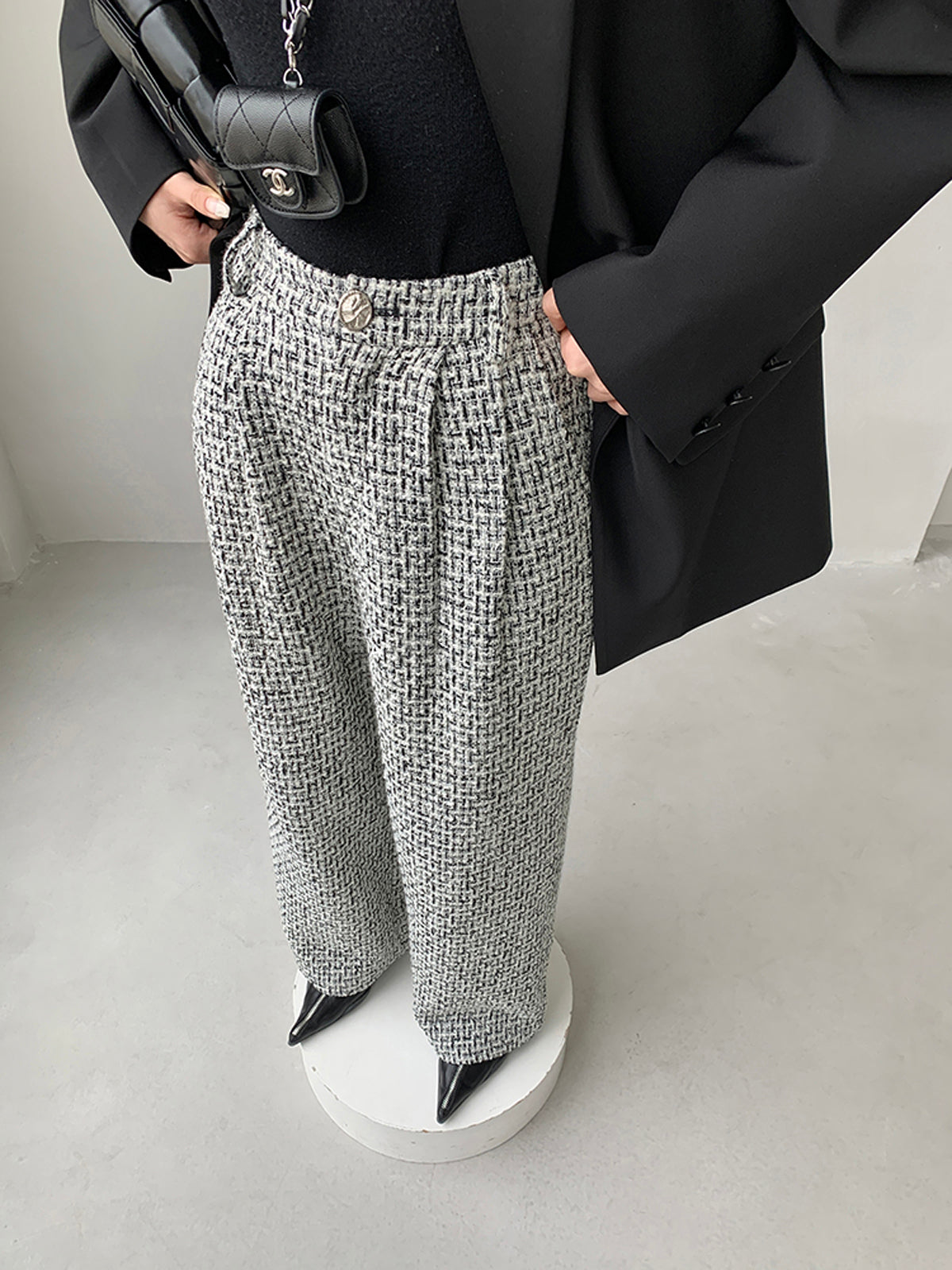 SANDRA - Tweed Wide Leg Dress Pants