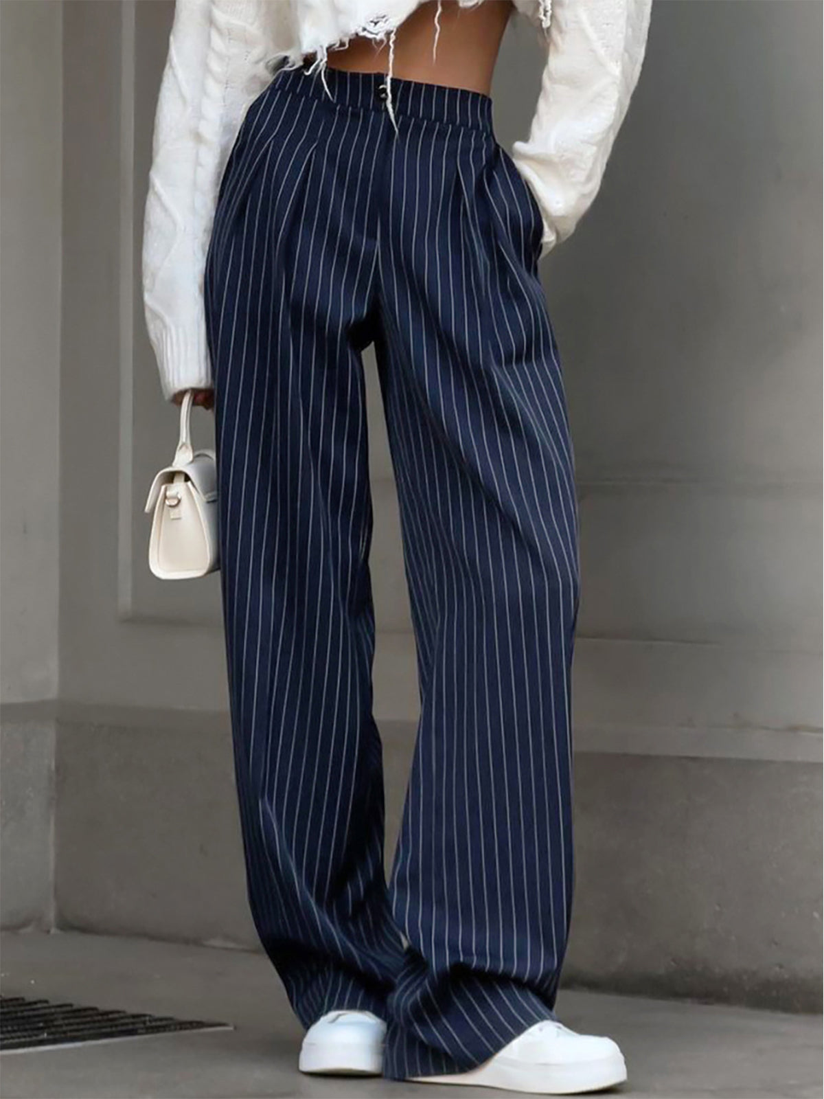 Xenia - Pinstripe Pleated Wide Leg Dress Pants