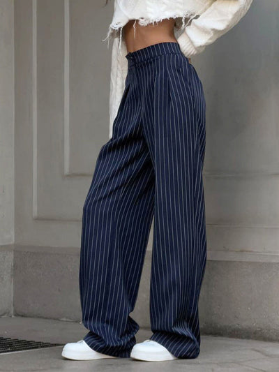 Xenia - Pinstripe Pleated Wide Leg Dress Pants