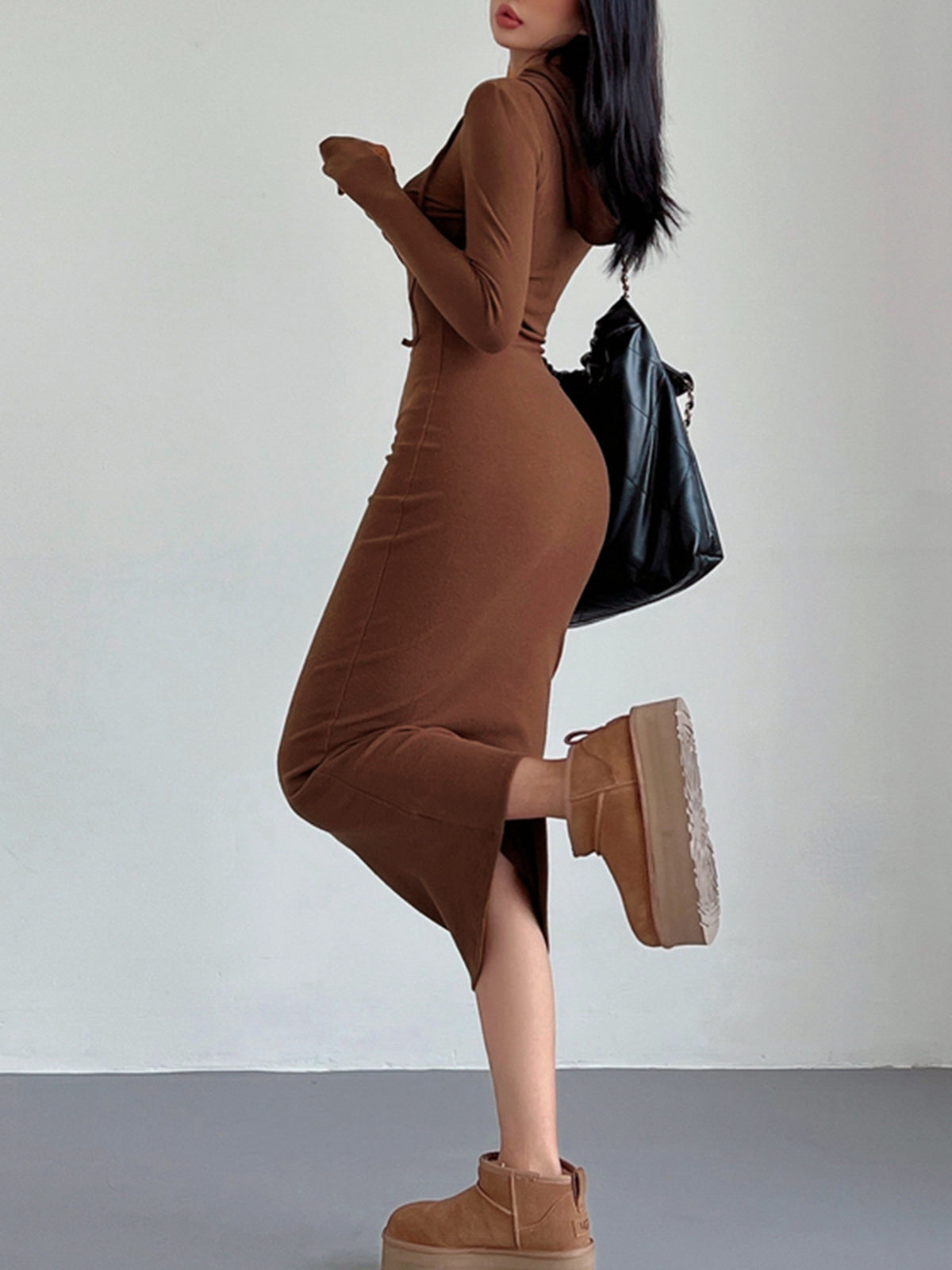 ANA - Drop Shoulder Drawstring Hooded Dress