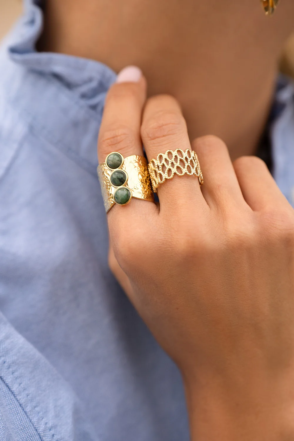 Green Jasper Wavy Ring