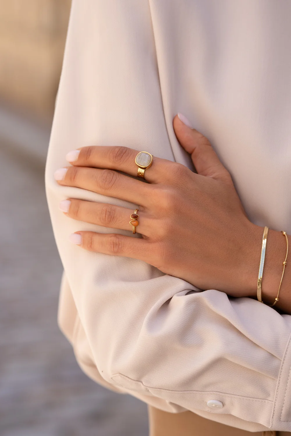 White Agate Square Ring