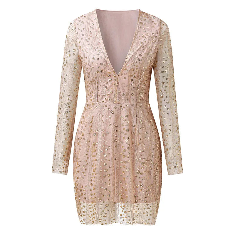 Novalie - V Neck Sequins Dress