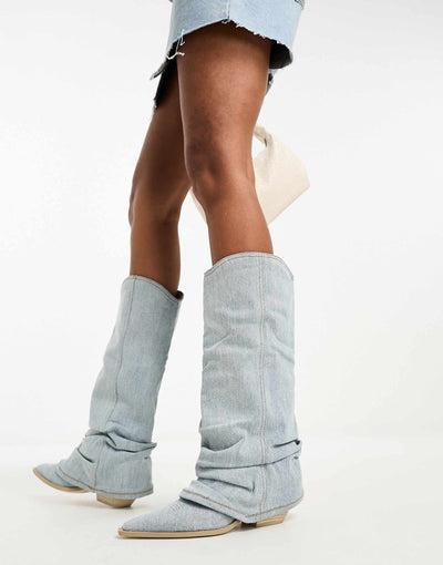 Oriana - Knee-Length Denim Boots