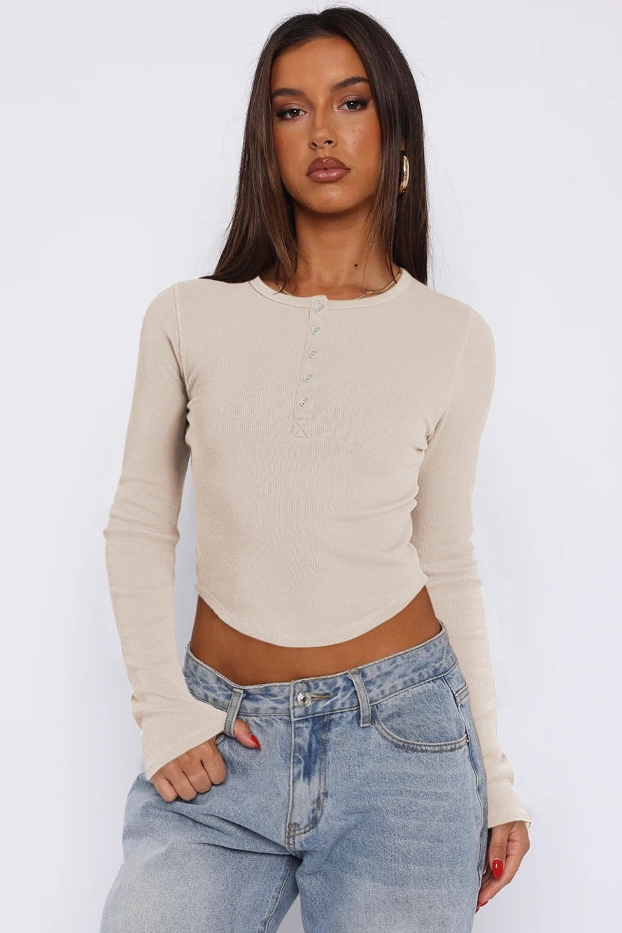 Round Neck Long Sleeve Henley