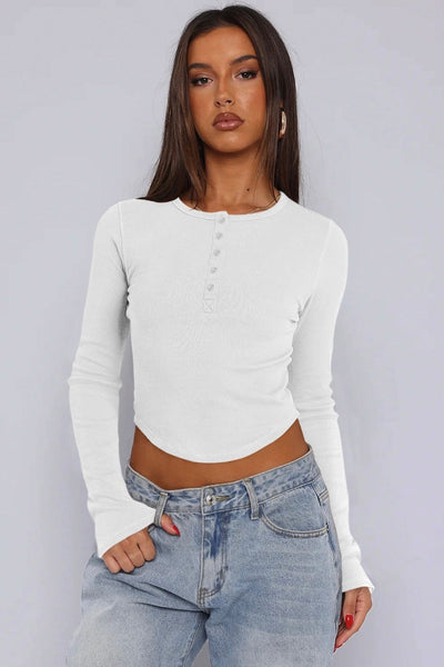 Round Neck Long Sleeve Henley