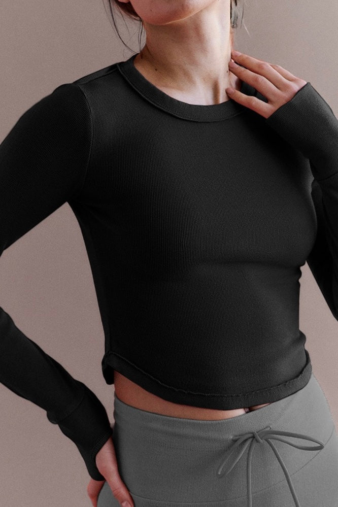 Long Sleeve Curved Hem Crop Top