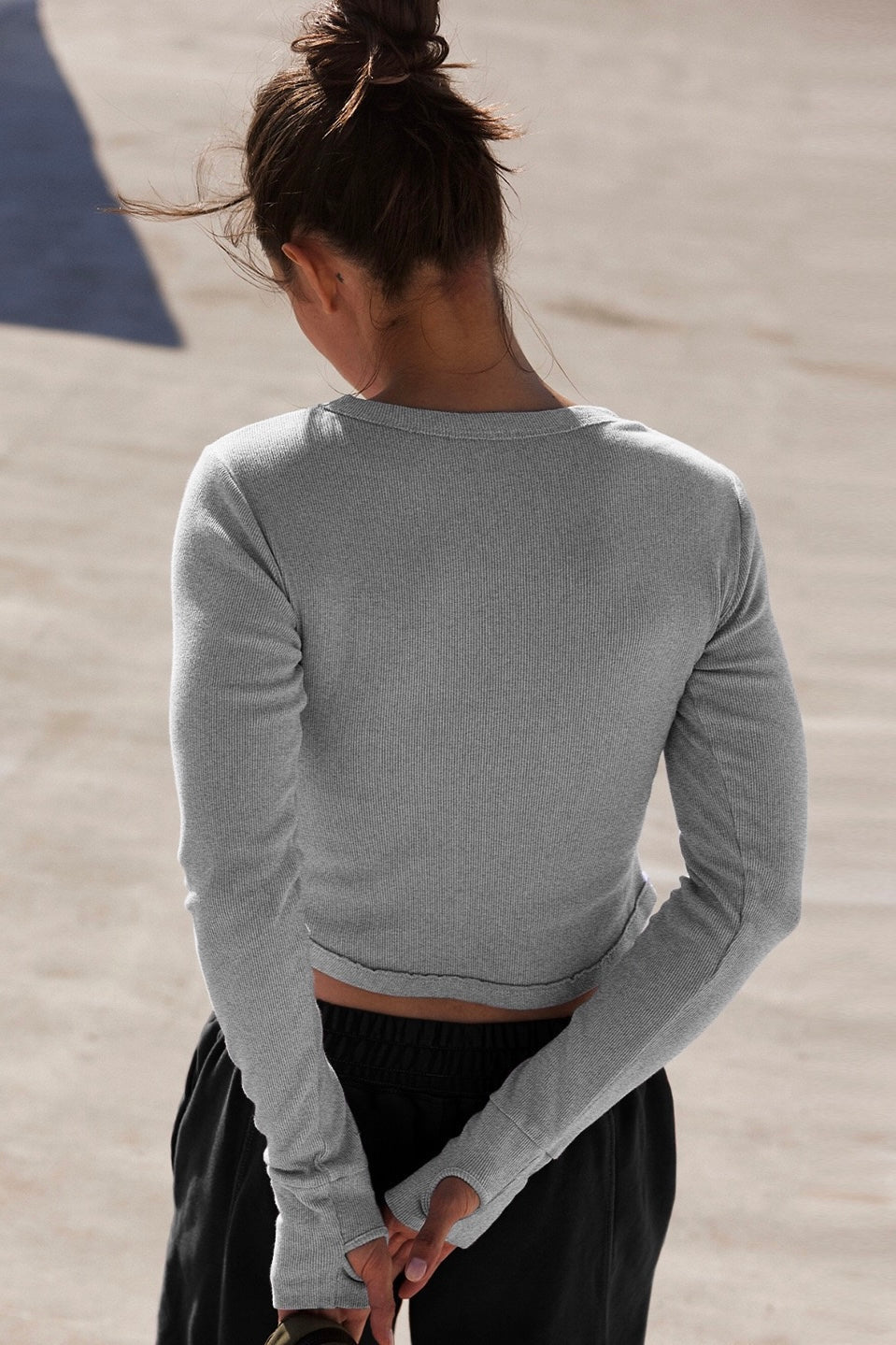 Long Sleeve Curved Hem Crop Top