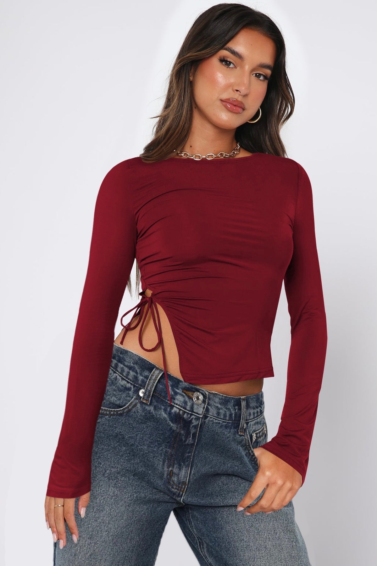 Drawstring Side Split Top