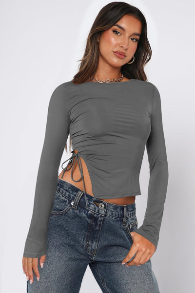 Drawstring Side Split Top