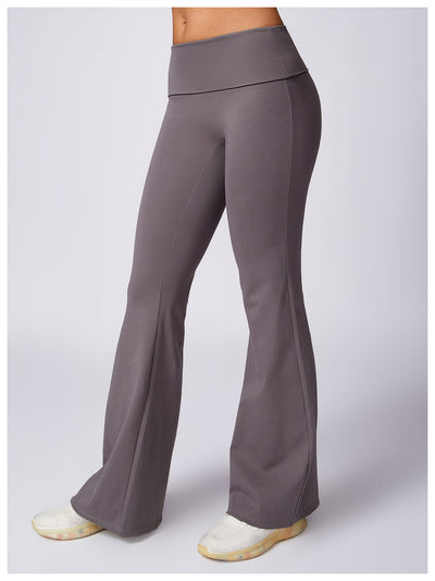 RACHEL - Ribbed Low Rise Fold Over Flared Pant