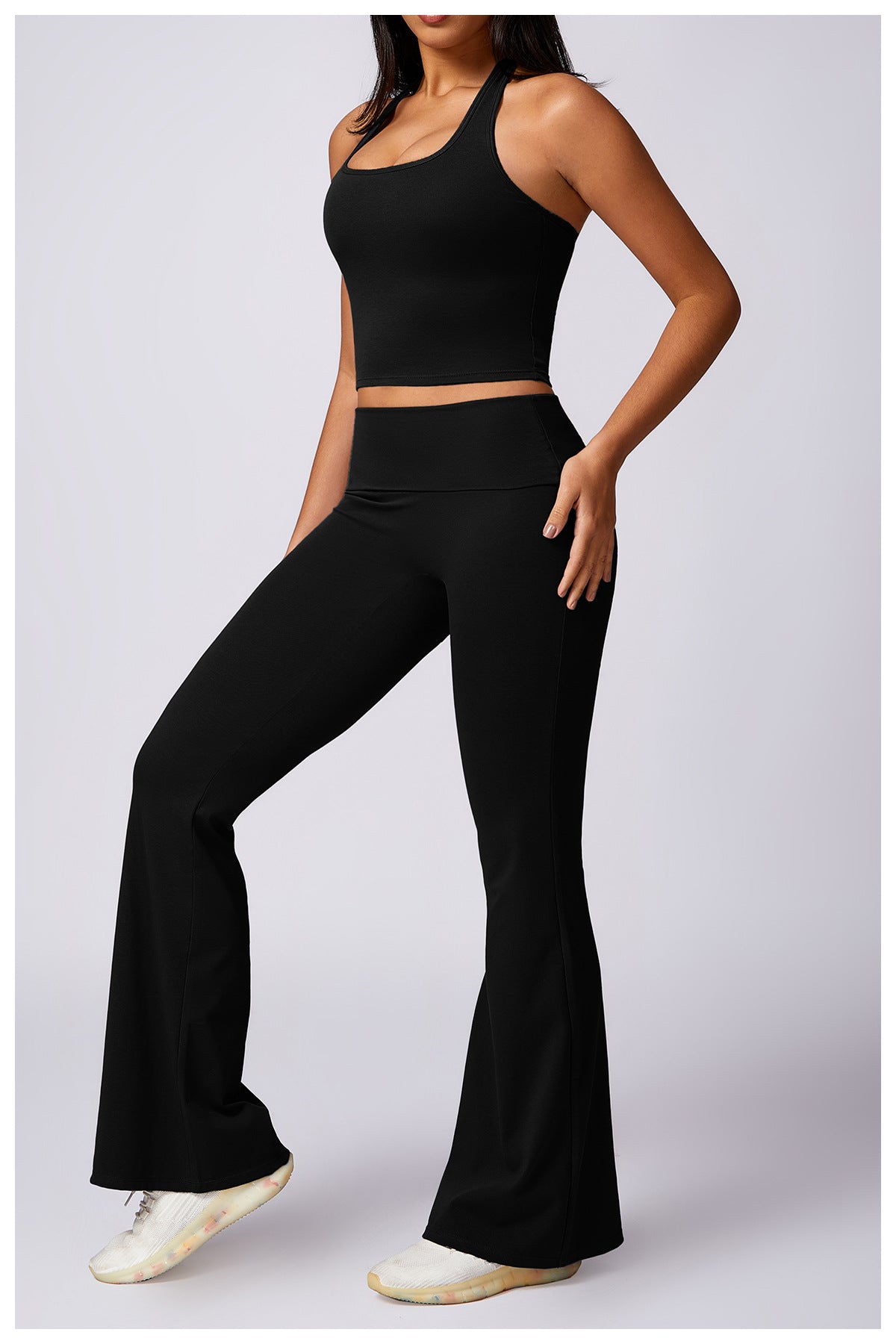 RACHEL - Ribbed Low Rise Fold Over Flared Pant