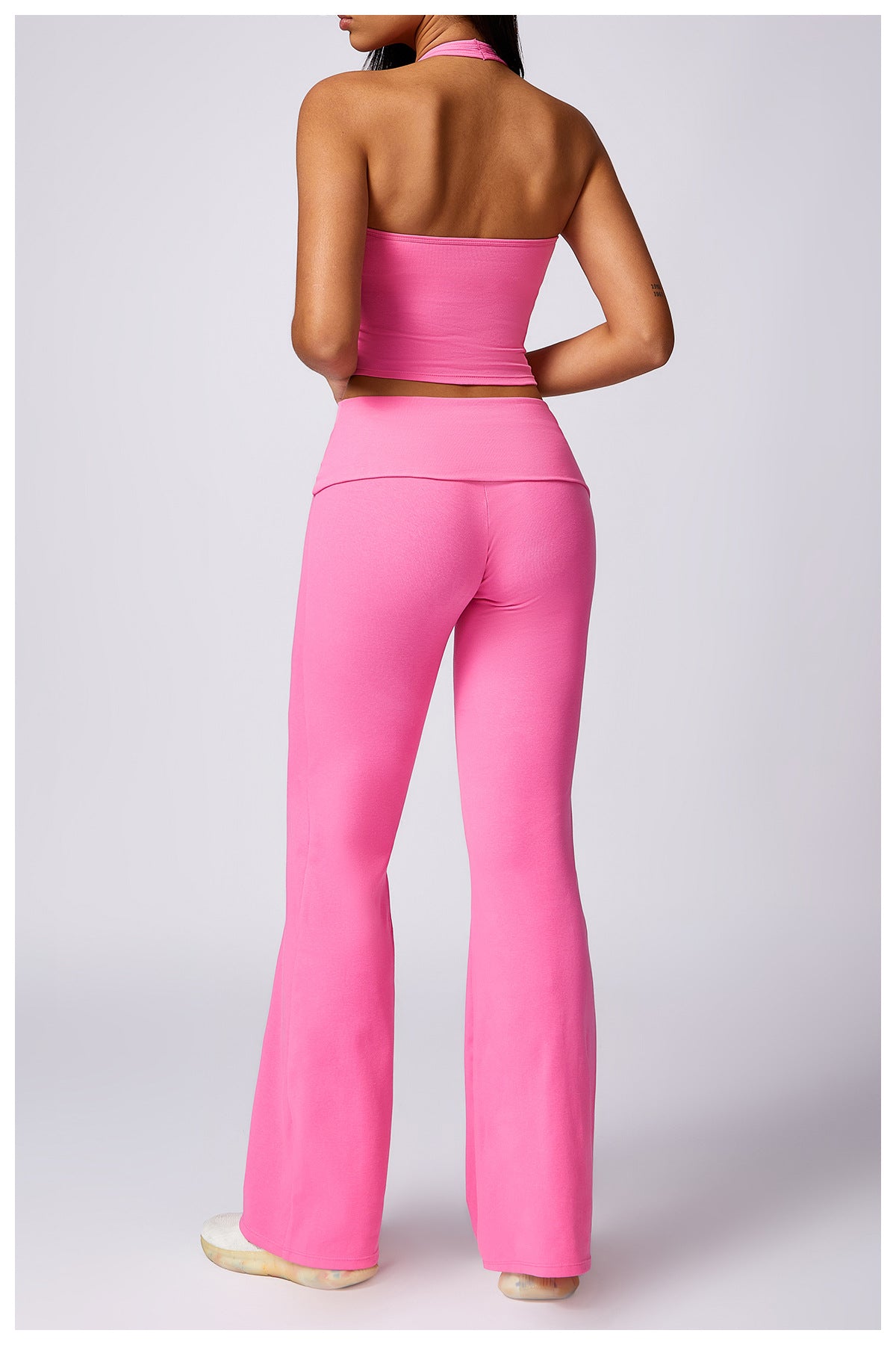 RACHEL - Ribbed Low Rise Fold Over Flared Pant