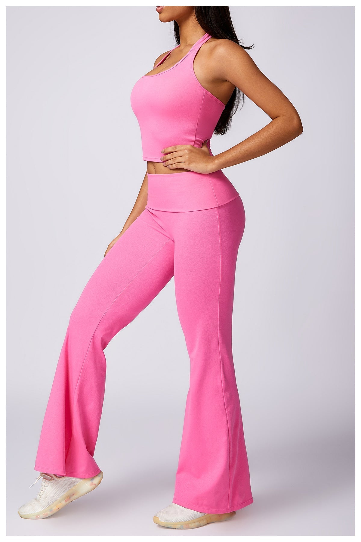 RACHEL - Ribbed Low Rise Fold Over Flared Pant