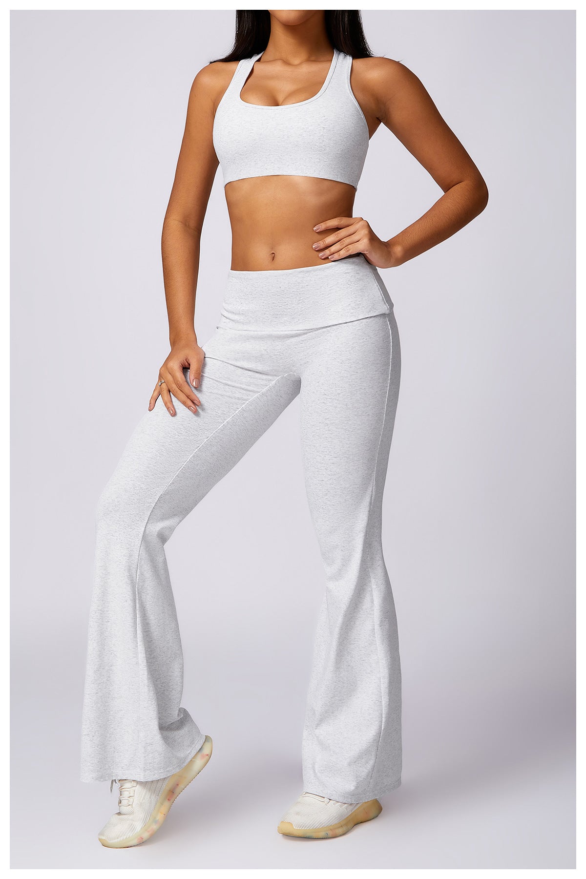 RACHEL - Ribbed Low Rise Fold Over Flared Pant