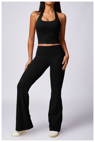 RACHEL - Ribbed Low Rise Fold Over Flared Pant