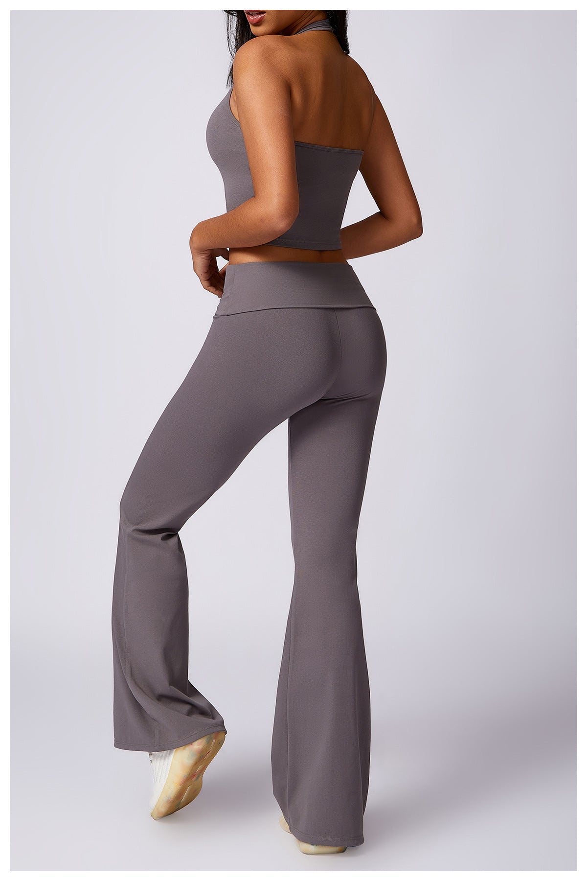 RACHEL - Ribbed Low Rise Fold Over Flared Pant