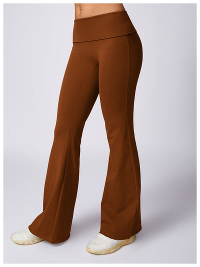 RACHEL - Ribbed Low Rise Fold Over Flared Pant