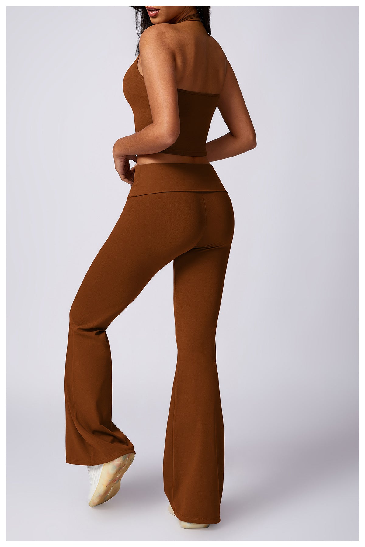 RACHEL - Ribbed Low Rise Fold Over Flared Pant