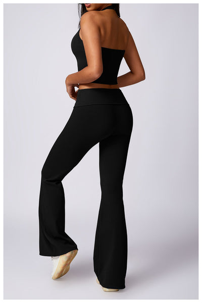 RACHEL - Ribbed Low Rise Fold Over Flared Pant