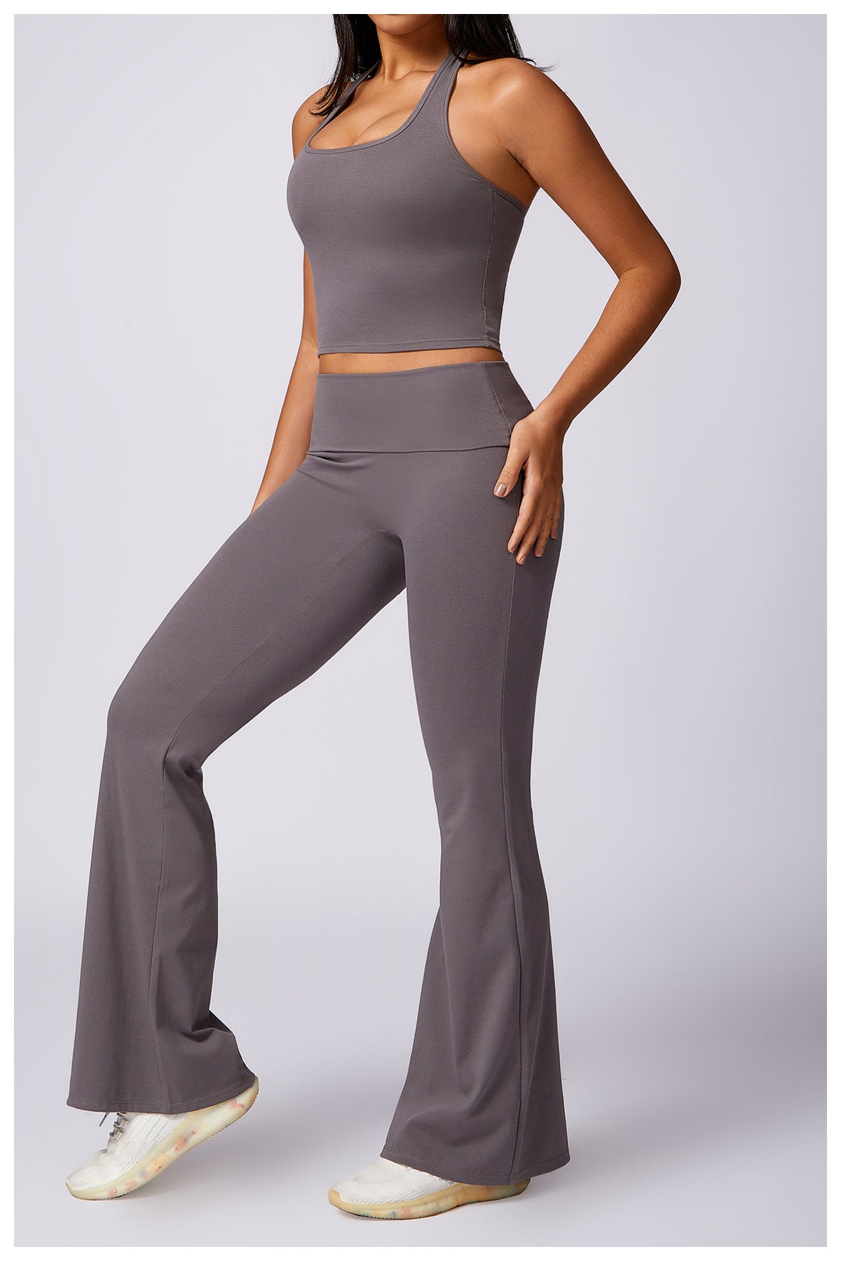 RACHEL - Ribbed Low Rise Fold Over Flared Pant