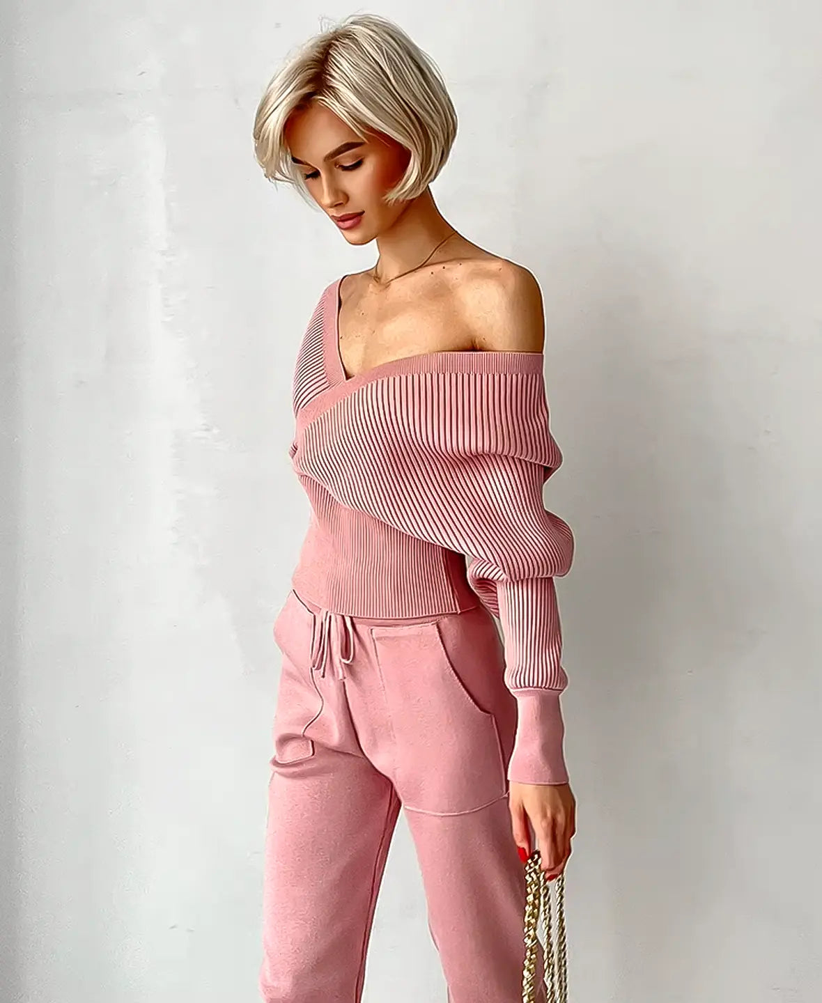 Hailey | Ribbed Off-Shoulder Knitwear Set