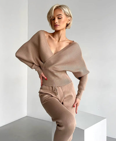 Hailey | Ribbed Off-Shoulder Knitwear Set