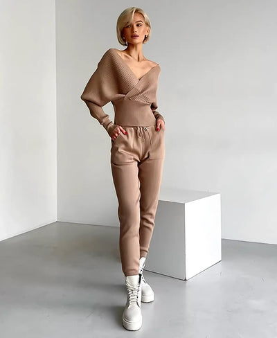 Hailey | Ribbed Off-Shoulder Knitwear Set