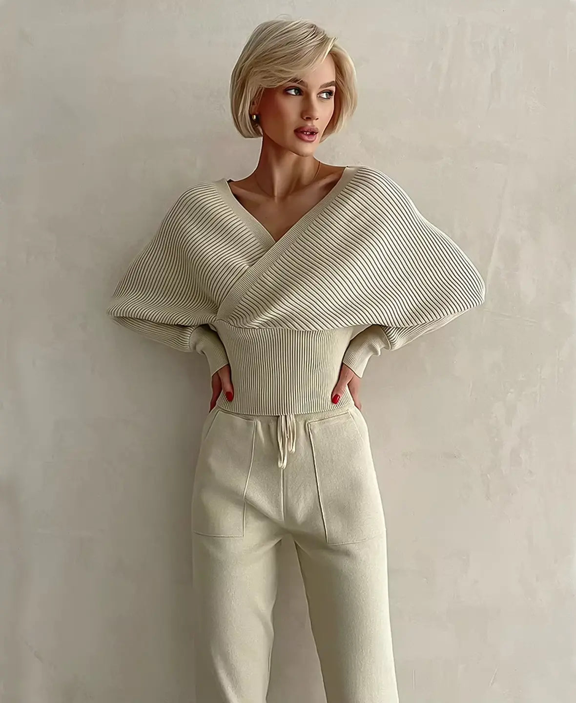 Hailey | Ribbed Off-Shoulder Knitwear Set