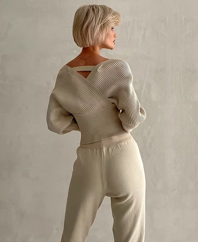 Hailey | Ribbed Off-Shoulder Knitwear Set