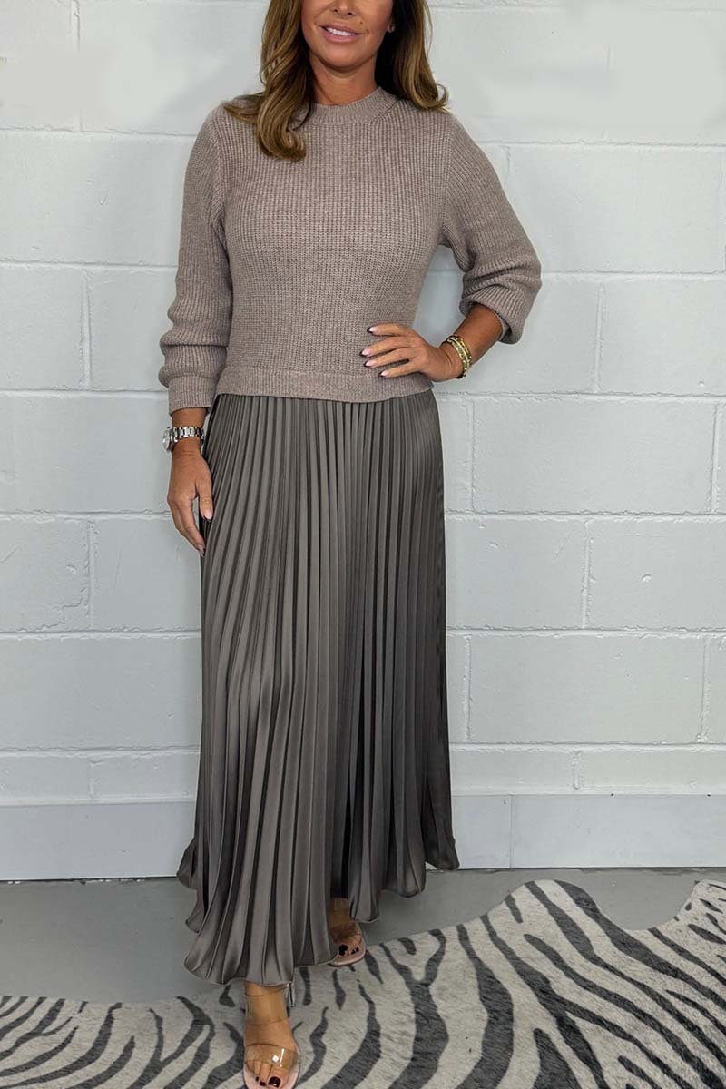 Sasa | Elegant Set Knitted Sweater & Pleated Satin Skirt