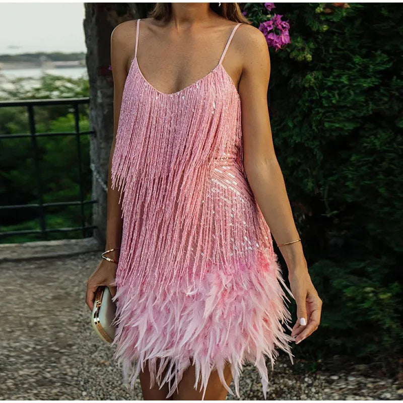 Eva - Sequin Feather Mini Dress