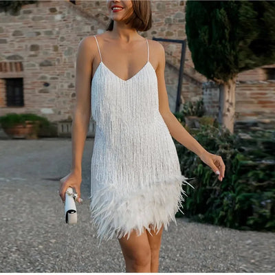 Eva - Sequin Feather Mini Dress