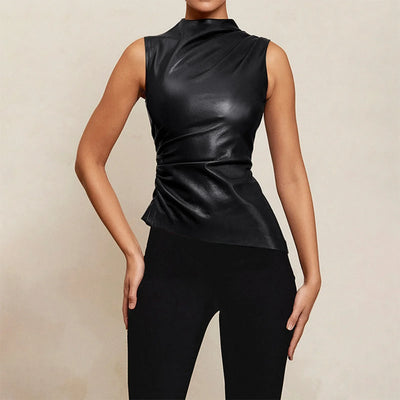 Elektra - Luxe Slim-fit Faux Leather Top