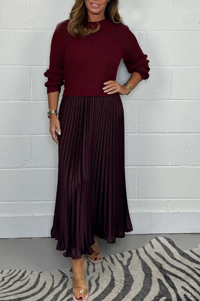 Sasa | Elegant Set Knitted Sweater & Pleated Satin Skirt