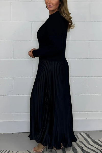 Sasa | Elegant Set Knitted Sweater & Pleated Satin Skirt