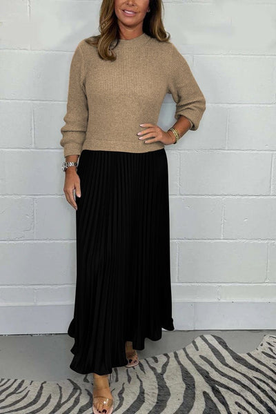 Sasa | Elegant Set Knitted Sweater & Pleated Satin Skirt